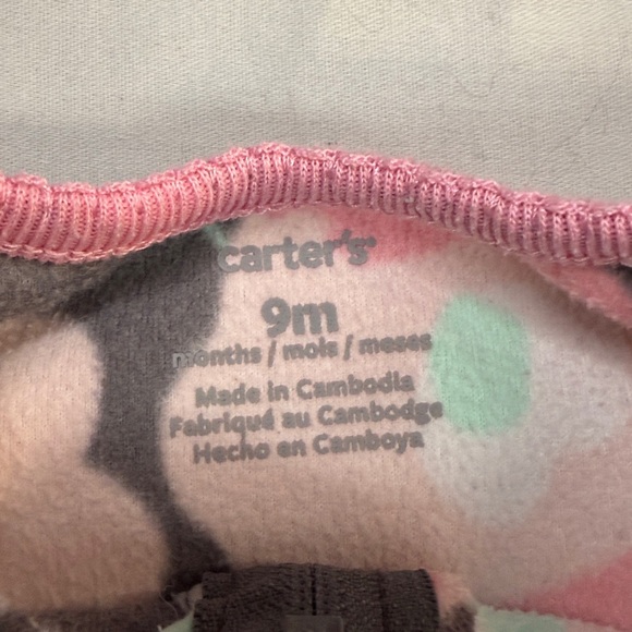 Carter's - 9M - Floral Fleece Onesie Sleeper with Pink Accents - Picture 4 of 4